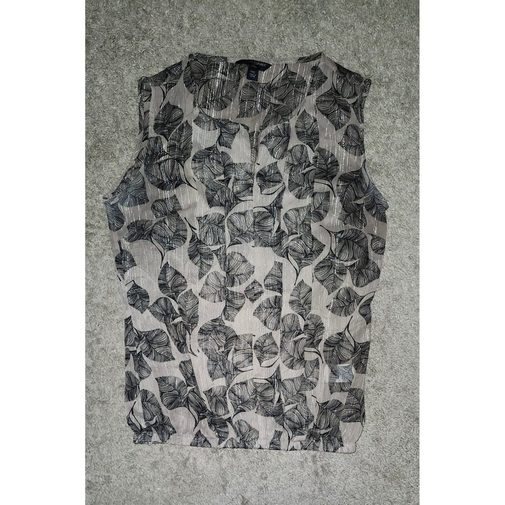 Banana Republic Womens PXS Tan Black Leaf Print Metallic Stripe Bubble Hem‎ Top